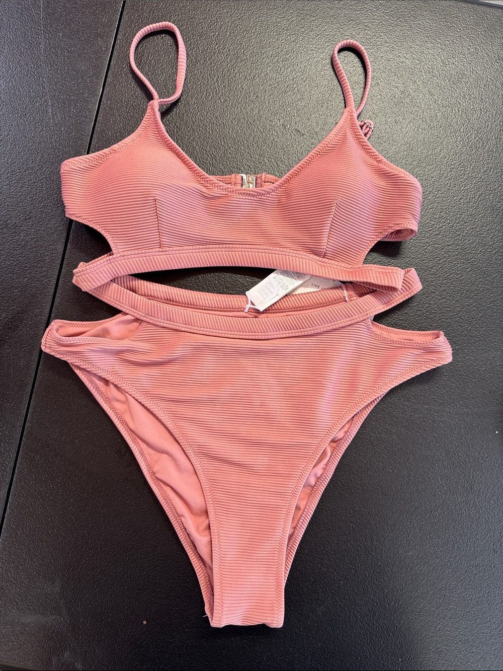 Cupshe Ribbed Cutout Bikini Set - Rose Pink